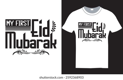 Typography happy Eid Mubarak T shirt black and white design vector file