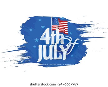 Typography for Happy Fourth July holiday in USA. American Independence Day greeting card, banner, poster with United States flag, stars and stripes.