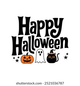 Typography Happy Halloween vector and Halloween elements with white background