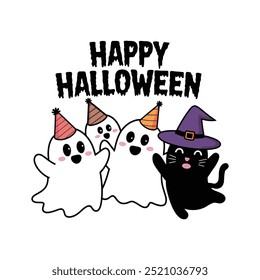 Typography Happy Halloween vector and Halloween elements with white background