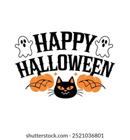 Typography Happy Halloween vector and Halloween elements with white background