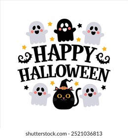 Typography Happy Halloween vector and Halloween elements with white background