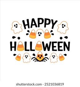 Tipografia vetor Feliz Halloween e elementos de Halloween com fundo branco