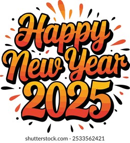 Typography Happy New Year 2025 simple template background Vector illustration.