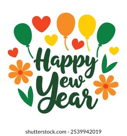 Typography  happy new year add some element like babuls vector illustration.