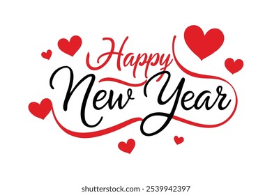 Typography  happy new year add some element heart vector illustration.