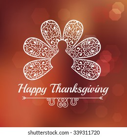 Typography Happy Thanksgiving abstract ornament turkey tail feathers ,autumn blur background