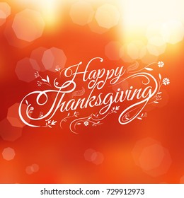 typography Happy Thanksgiving ,autumn blur background