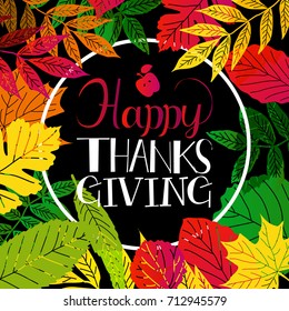 typography Happy Thanksgiving ,autumn color background. Vector illustration