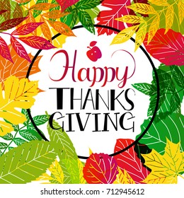 typography Happy Thanksgiving ,autumn color background. Vector illustration