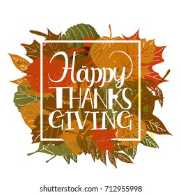typography Happy Thanksgiving ,autumn color background. Vector illustration