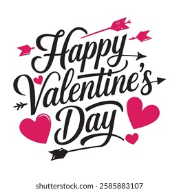 Typography Happy Valentine's Day t-shirt lettering design template isolated on a white background. Vector typography for Valentine's Day decorations, cards, t-shirts, posters and banners.