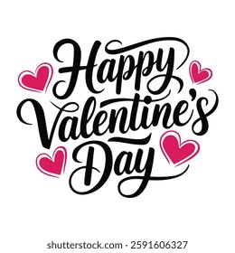 Typography Happy Valentine's Day t-shirt lettering design template isolated on a white background. Vector typography for Valentine's Day decorations, cards, t-shirts, posters and banners.