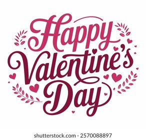 Typography Happy Valentine's Day Vector Illustration: Greeting Card with Heart and Elegant Lines