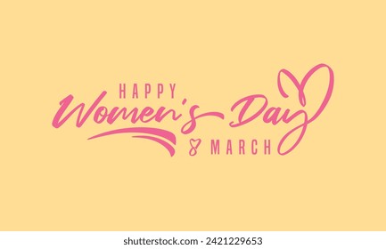 Typography Happy Women's Day Logo Design, 8 march international women's day pink and yellow color with a love vector logo template.vector illustration 