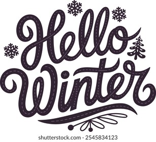 Typografie Hallo Winter einfache Vorlage Hintergrund Vektorgrafik.