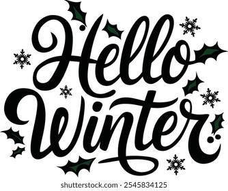 Typography Hello Winter simple template background Vector illustration.