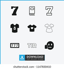 Typography icon. collection of 9 typography filled and outline icons such as 7 number, t-shirt with heart, football t shirt. editable typography icons for web and mobile.