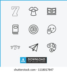 Typography icon. collection of 9 typography outline icons such as d letter, bye emot, t-shirt with heart, photo album, 1 2 3. editable typography icons for web and mobile.