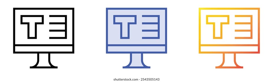 icono de tipografía. Lineal, relleno azul y diseño de estilo degradado aislado sobre fondo blanco