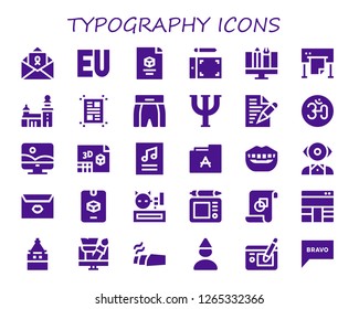  typography icon set. 30 filled typography icons. Simple modern icons about  - Letter, Symbol, d, Graphic tablet, Graphic design, Plotter, Stockholm, Layout, Boxing shorts, Psi
