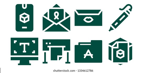 typography icon set. 8 filled typography icons.  Simple modern icons about  - Typography, d, Plotter, Letter, Font, 3d printing pen