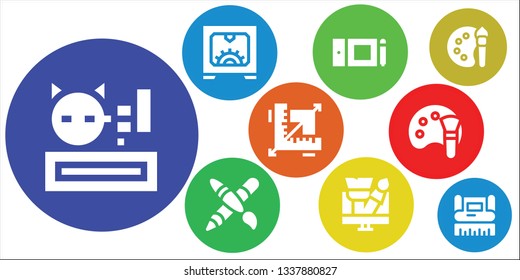 typography icon set. 9 filled typography icons.  Collection Of - Meow, d, Graphic tablet, Graphic design, Design, Color palette