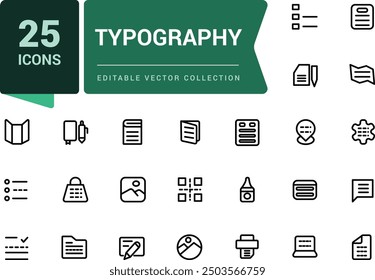 Typography icon set. Creativity and graphic design related editable stroke outline icons set. Pixel perfect, minimalistic web and UI icon. Outline icon collections.