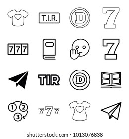 Typography icons. set of 16 editable outline typography icons such as paper plane, 7 number, d letter, bye emot, tir, photo album, 1 2 3