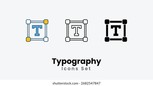 Línea delgada de iconos de tipografía, glifo negro, icono de Vector de línea de color Ilustración de stock