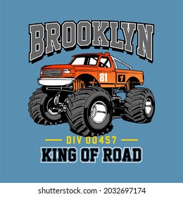 typography and illustration car vector for design t shirt concept