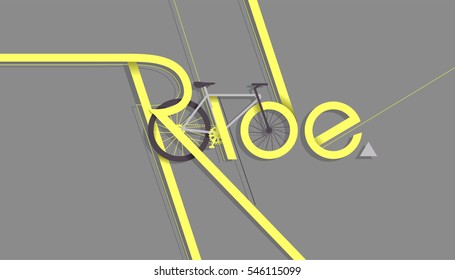 Typography Illustration Featuring a Bicycle and a Bike Lane Designed to Spell the Word Ride