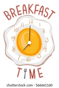 Typography Illustration Featuring a Clock Shaped Like a Sunny Side Up Egg