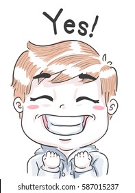 Typography Illustration Featuring a Cute Little Boy Pumping His Fists While Screaming Yes