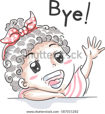 Typography Illustration Featuring a Cute Little Girl Waving Her Hand While Saying Goodbye