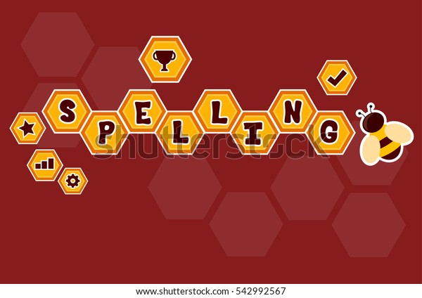 Typography\
Illustration Featuring a Honeybee Fluttering About a Beehive with\
the Word Spelling Written Across\
It