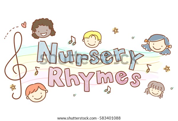 Typography Illustration Featuring Stickman Kids\
Surrounding the Words Nursery\
Rhymes