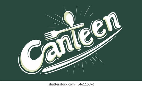 Typography Illustration Featuring the Word Canteen Decorated with a Spoon and a Fork