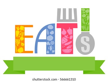 Typography Illustration Featuring Word Eats Decorated Stock Vector 