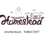 Typography Illustration Featuring the Word Homestead with a Common Rural Scene as its Background