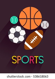 Typography Illustration Featuring the Word Sports Surrounded by Different Types of Balls