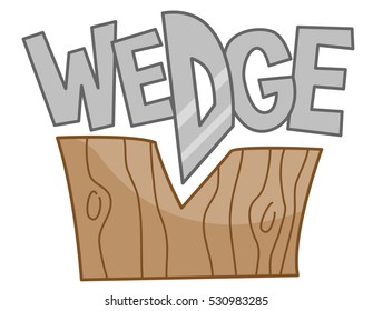 Typography Illustration Featuring the Word Wedge Sitting on Top of a Chopped Wooden Block