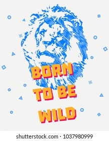 Typography illustration of a lion. Embroidery vector for t shirt printing. Graphic tee  printed tee