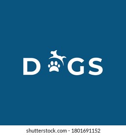 Typography Illustration vector of DOGS with the Dog Jumps Over his Footprints. Blue background vector 
