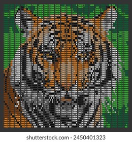 It's typography image of tiger, an art of letters of various colors that form a picture of tiger head.