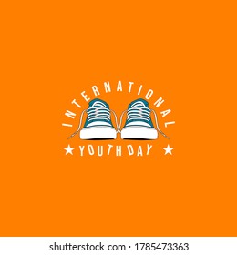 Typography of International youth day with classic canvas shoes vector illustration. good template for t shirt design or youth design.