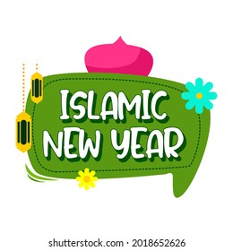 Typografie-Islamische Neujahrsfeier mit hängender Laternenmoschee und Blume