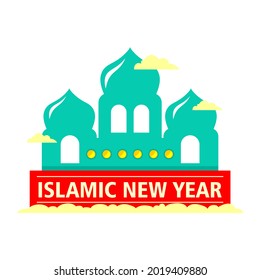 tipografía celebración islámica de año nuevo con diseño de letras en mezquitas