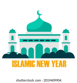 typography islamic new year celebration with mosque lettering design
