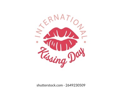 Tipografia beijando dia lettering com beijo de batom e elementos de amor bonito para evento de celebração internacional